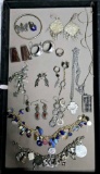 Collection Of Sterling Silver Jewelry Bracelets, Earrings, Pendants And Chains