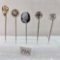 5 14K Gold Stick Pins With Cameo, Pearl, Diamond, And Glass