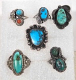 6 Sterling Silver Native American Rings