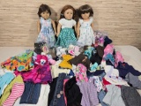 Set Of 3 American Girl / Pleasant Company Rubber Dolls And Lots of Hand Made Clothes