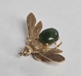 Vintage 14k Gold Jade Bee Pin