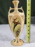 Worcester Royal China Works 1900 Pedestal Vase with Pheasants and Reticulated Side Panels