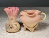2 Pcs Antique Burmese Art Glass - Mt Washington Creamer and Webb Vase
