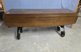 * Pecan Drop Leaf Harvest Table with Wrought Iron Base