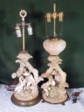 * Pr of Royal Worcester Porcelain Blush Finish Hadley Children Figural Lamps