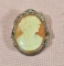 Antique Carved Shell Cameo 14k Gold Pin with Diamond