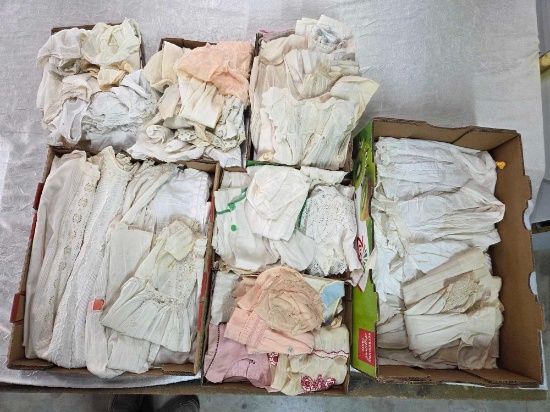 Large Lot of Antique Doll Clothong and Christening Gowns