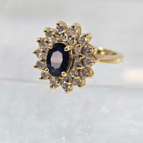 18K Yellow Gold Blue Sapphire And Diamond Ring