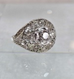 18K White Gold Filigree And Diamond Ring