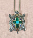 Roderick Tenorio Carolyn Pollack Relios Sterling Silver and 14k Inlay Turtle Pendant / Pin Necklace