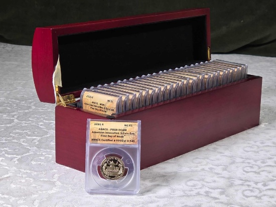 25 ANACS Graded PF67-PF70 First Day of Issue American Innovation Dollars in Wood Storage Case