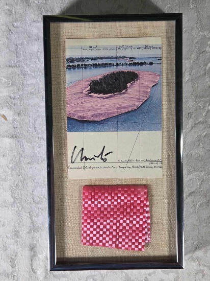 Framed and Signed Christo Litho and Fabric Relic from Surrounded Islands Project in Miami