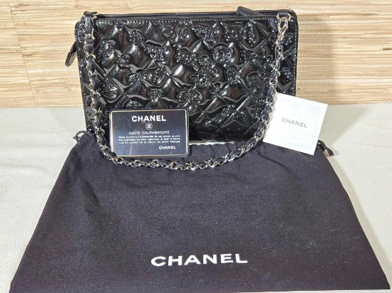 Authentic Pre-Loved Chanel Lucky Symbols Black Patent Leather Pochette with COA