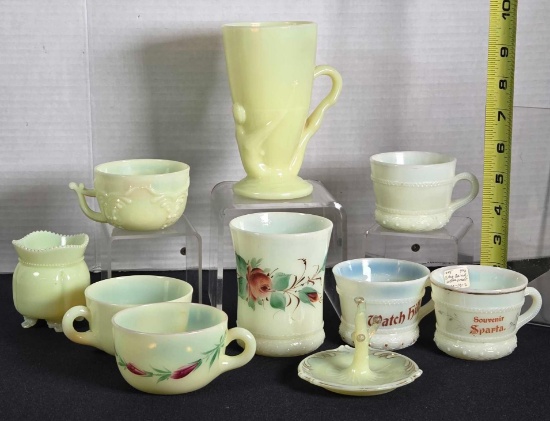 Heisey, McKee and Dithridge Custard Uranium Glass Punch Cups, Toothpick and Tumbler