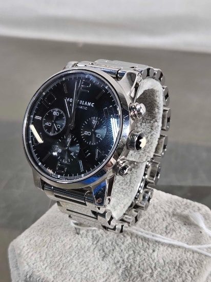 Used 43mm Stainless Steel Montblanc Automatic 7069 Meisterstuck Black Dial Timewalker Watch