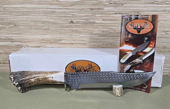 Updated: w/ Sheath Silver Stag Big Bowie (SSB10.0) Fixed Blade With Engine Turned Finish New in Box