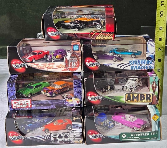 7 "100% Hot Wheels" Limited Edition 2 Car Sets in Original Lucite Display and Outer Boxes