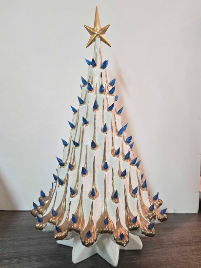 Atlantic Molds Rare Blue & Gold Vintage Ceramic "Lava" Christmas Tree