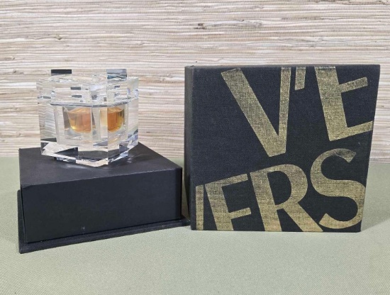 1990's Vintage Versace V'E Extrait de Parfum in Baccarat Lucite Cube and Presentation Box