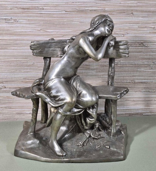 Silvered Brass Signed Gibert Sleeping Maiden Sculpture