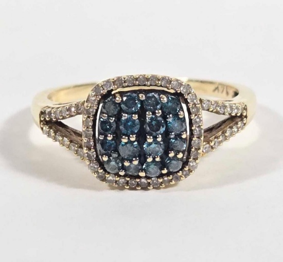14k Blue and White Diamond Ring