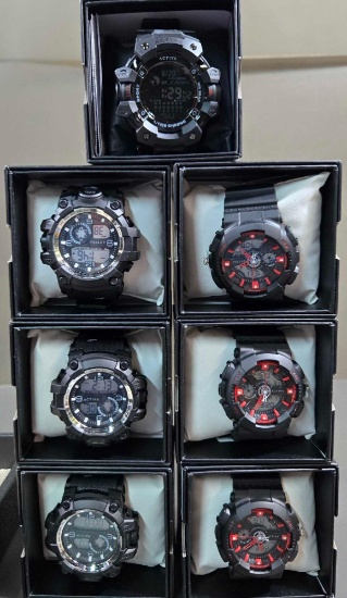 Lot of 7 New Activa Armour X by Invicta Men's Tactical Digital Sports Watches MIB Box/Sleeves