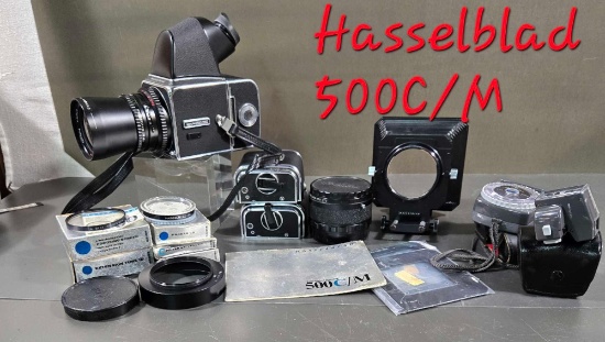 Hasselblad 500C/M Kit: Zeiss 50mm T, 3x A12 Backs, Teleconverter, Bellows Hood, Macro Tube, Filters