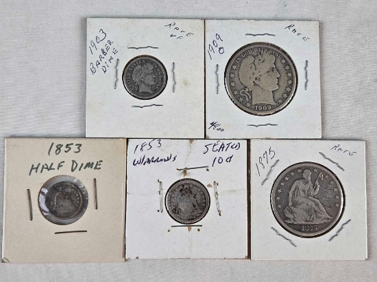 5 Rare/ Scarce Antique US Silver Coins