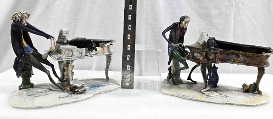 Vintage Toni Moretto Lo Scricciolo Italian Ceramic Piano Sculptures Pair - Signed
