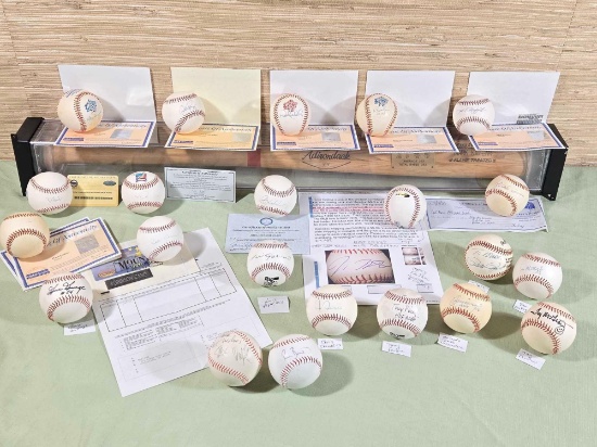 Estate Collection of Signed Baseballs With COA's and Commemorative Bat