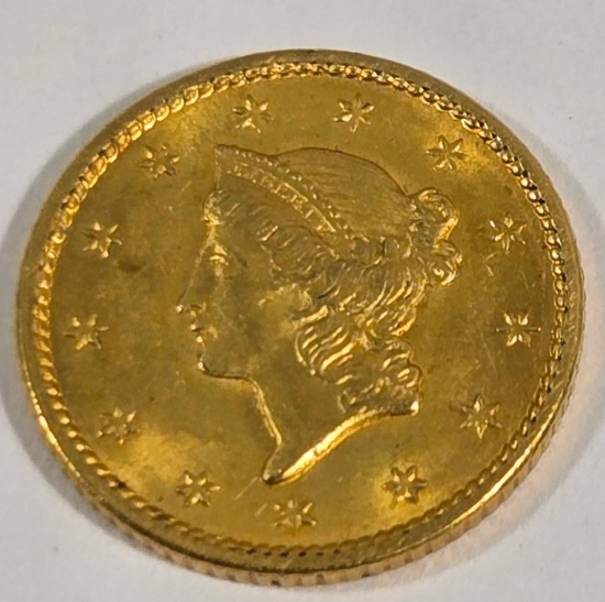 1849 Liberty Head Open Wreath Type 1 Gold Dollar Coin - Smallest US Gold Denomination Philadelphia