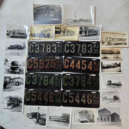 Vintage NJ License Plates & Historic 1914-1930 New Jersey Streetcar Photo & Minitoys Streetcar