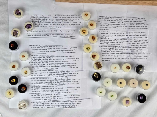 Tray Lot of 30 Loose Mixed Gemstones with Carat Weight and Additional Details in Individual Capsules