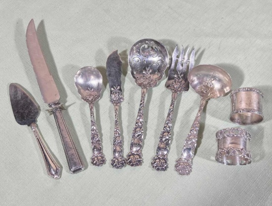 5 Pcs Sterling Bridal Rose by Alvin Plus 2 Napkin Holders and Weighted Handle Items
