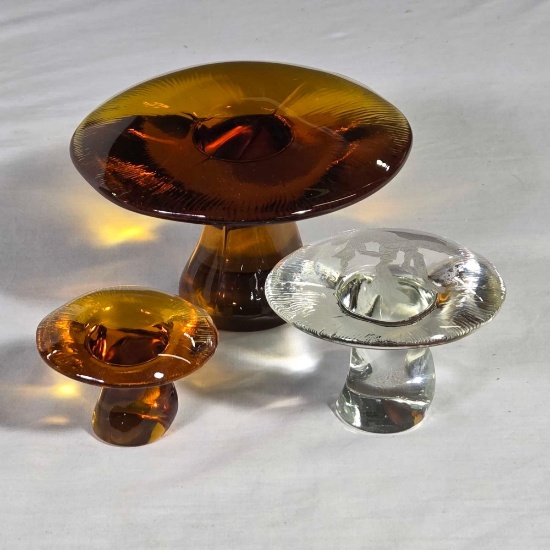 3 MCM Vintage Viking Epic Glass Mushrooms - Jumbo, Large and Small