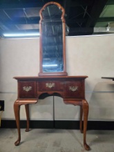 Petite Vintage Chippendale Style Mahogany Vanity with Arched Mirror