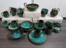 Vintage Blue/Green Drip Glaze Pottery Dinnerware