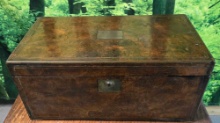 1880 Victorian burr walnut presentation writing slope box gifted to Mr Hugh Clark