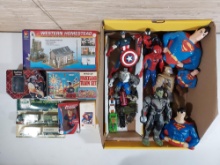 Assorted Superhero Action Figures and Toys, Cars and Train Sets