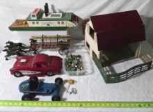 Cox Thimble Drome Champion Blue Racer Vintage Tether Car and Antique Toy Lot With Marbles Barn