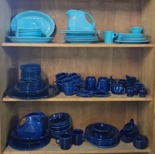 Large Lot of Cobalt Blue and Turquoise Fiesta Dinnerware