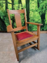 Antique Limbert Arts and Crafts Mission Oak Armchair Rocker Signed Grand Rapids and Holland Michigan