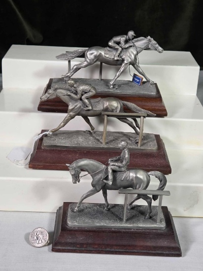 3 Hudson Pewter Horse Racing Figures in Training