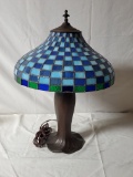 Handel Lamp W/ Blue & Green Leaded Glass Shade