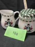Christmas Snowmen sugar and creamer, top was made to match but is not original, Gooddeal