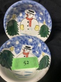 2 Christmas bowls, Gibson, handpainted