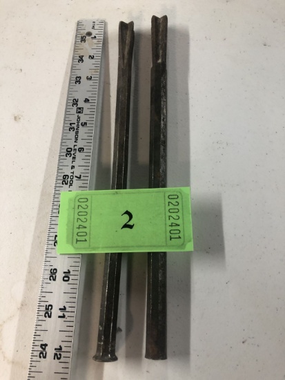 two metal posts, 12" long