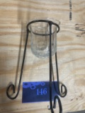 Planter or candle holder on stand, crackle glass