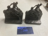 metal bookends, one damaged, Cowboy on horse