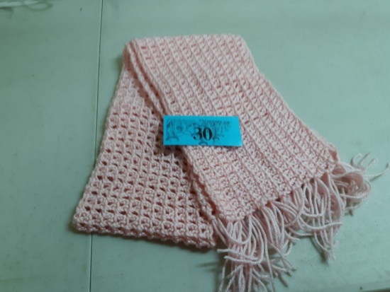 pink crocheted scarf
